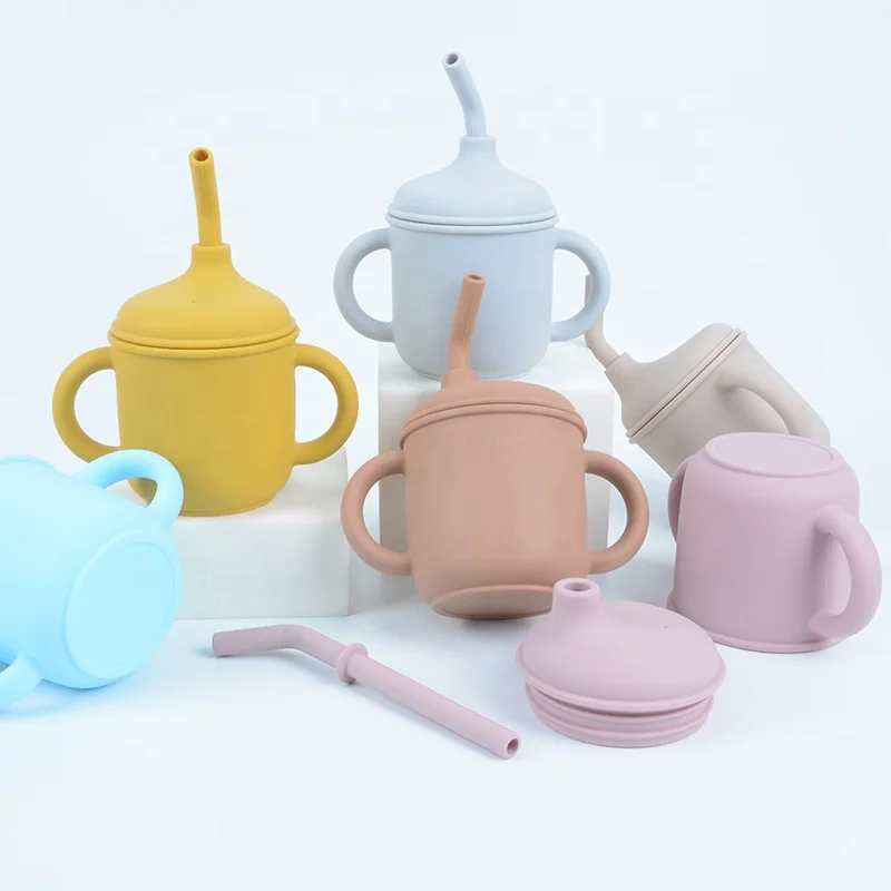 unique products to sell BPA Free food grade Soft Material learning cup training set baby silicone straw drink cup