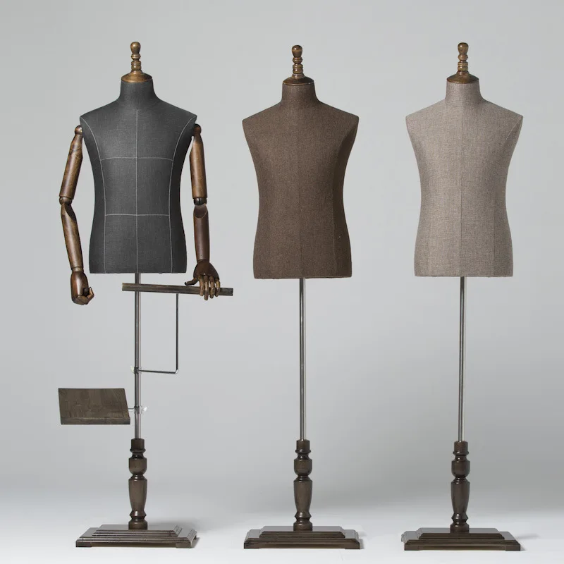 Hot fashion half body size male bust dress form mannequins with wheels stand, wholesale fabric wrapped mannequin factory