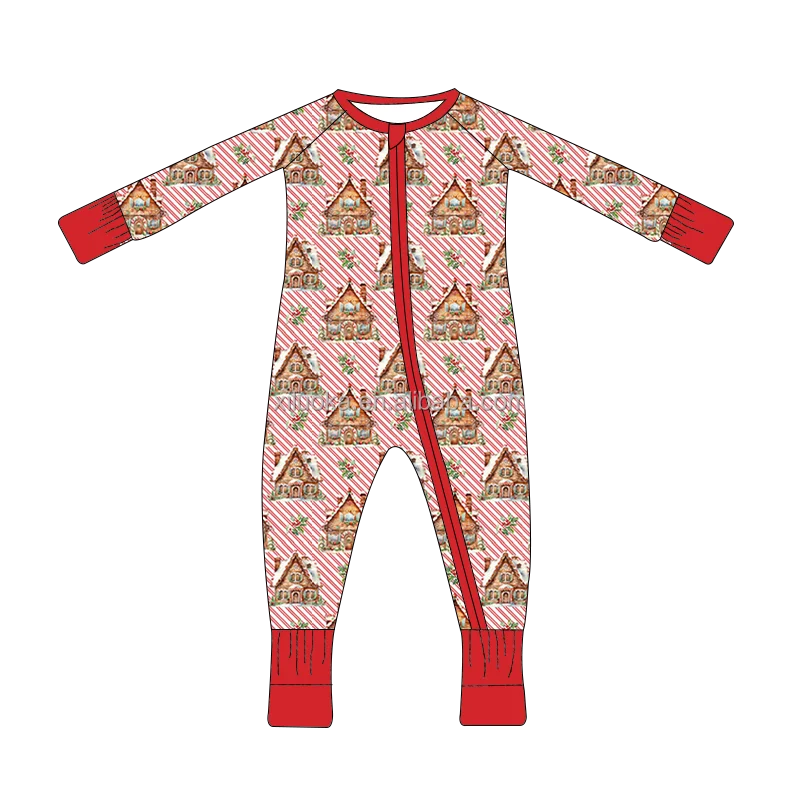 Bamboo Fiber Baby infants Zipper Romper Pajamas Christmas Toddler Fold Hands Feet Sleeper Wear