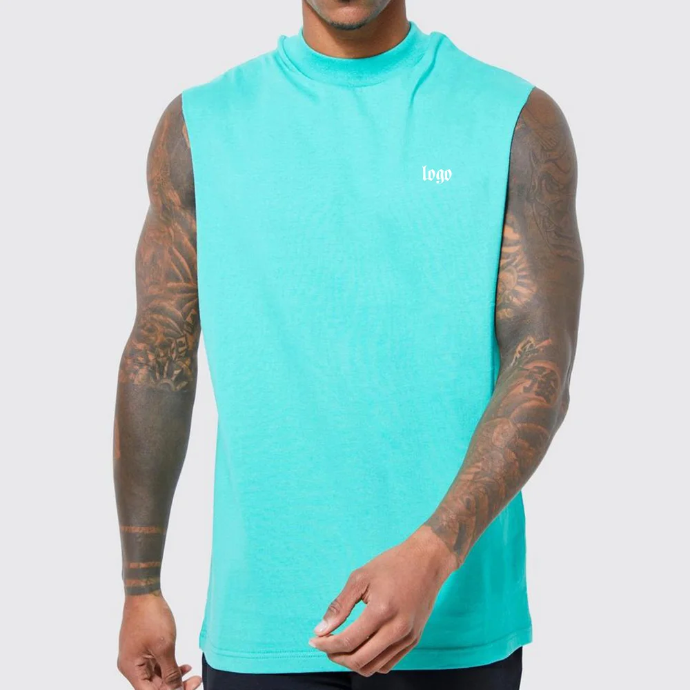 Mens Tank Top Fitness Muscle Cotton Sleeveless Cuff Off Tank Tops Men Workout Undershirt T Shirt Gym Stringer Tops Fitness Wear