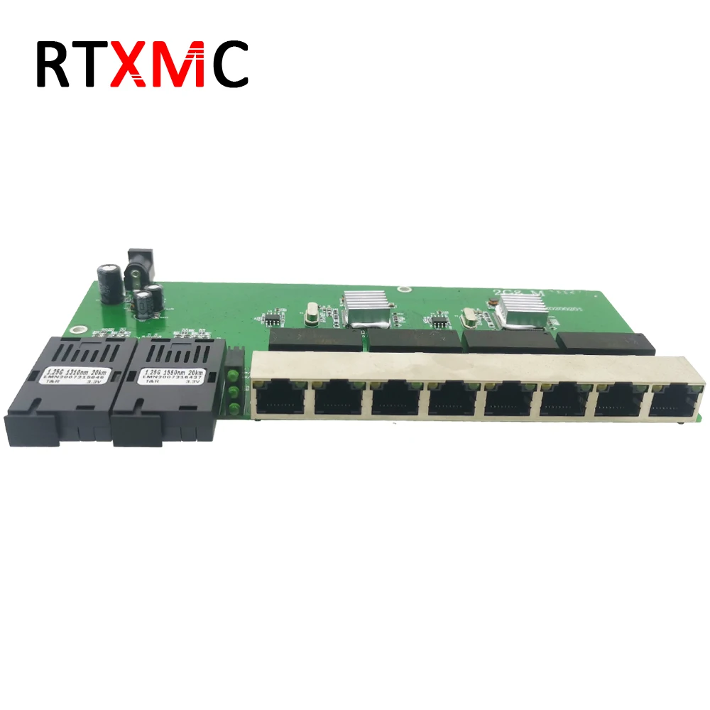 Зеленая плата PCBA 1G, 8UTP и 2SC 10/100/1000M гигабитный коммутатор Ethernet, волоконно-оптический медиа-конвертер, один режим 8 * RJ45 UTP и 2 * SC