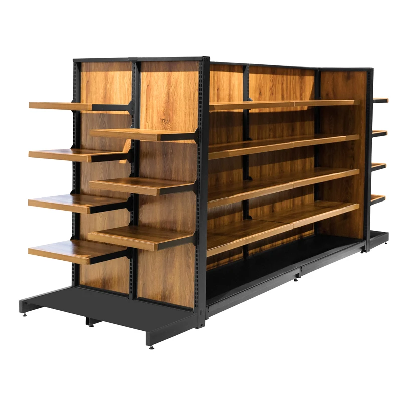 Steel wood supermarket convenience store food cabinet boutique wooden display shelf