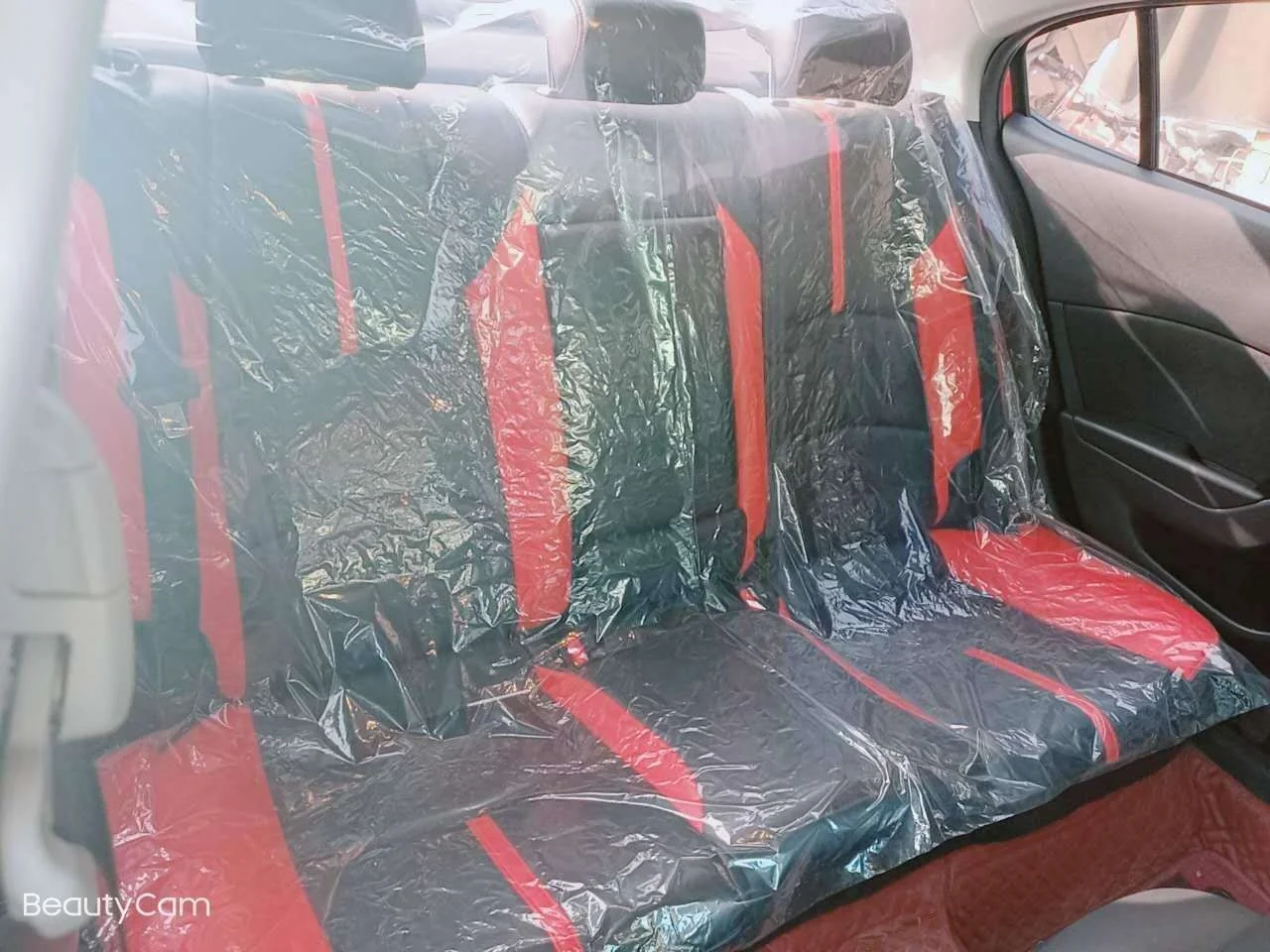 Customized Logo Protective Handbrake Steering Wheel Cover Universal PE Plastic Transparent 5 in 1 Set Disposable Car Seat Covers