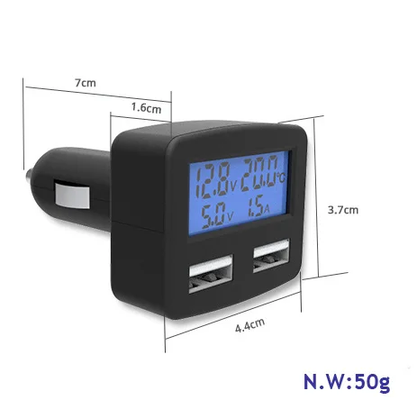 5 in 1 3A Dual USB Car Phone Charger DC 5V Car Phone USB Charger LCD Display Temperature voltage current Meter 12V 24V Vo
