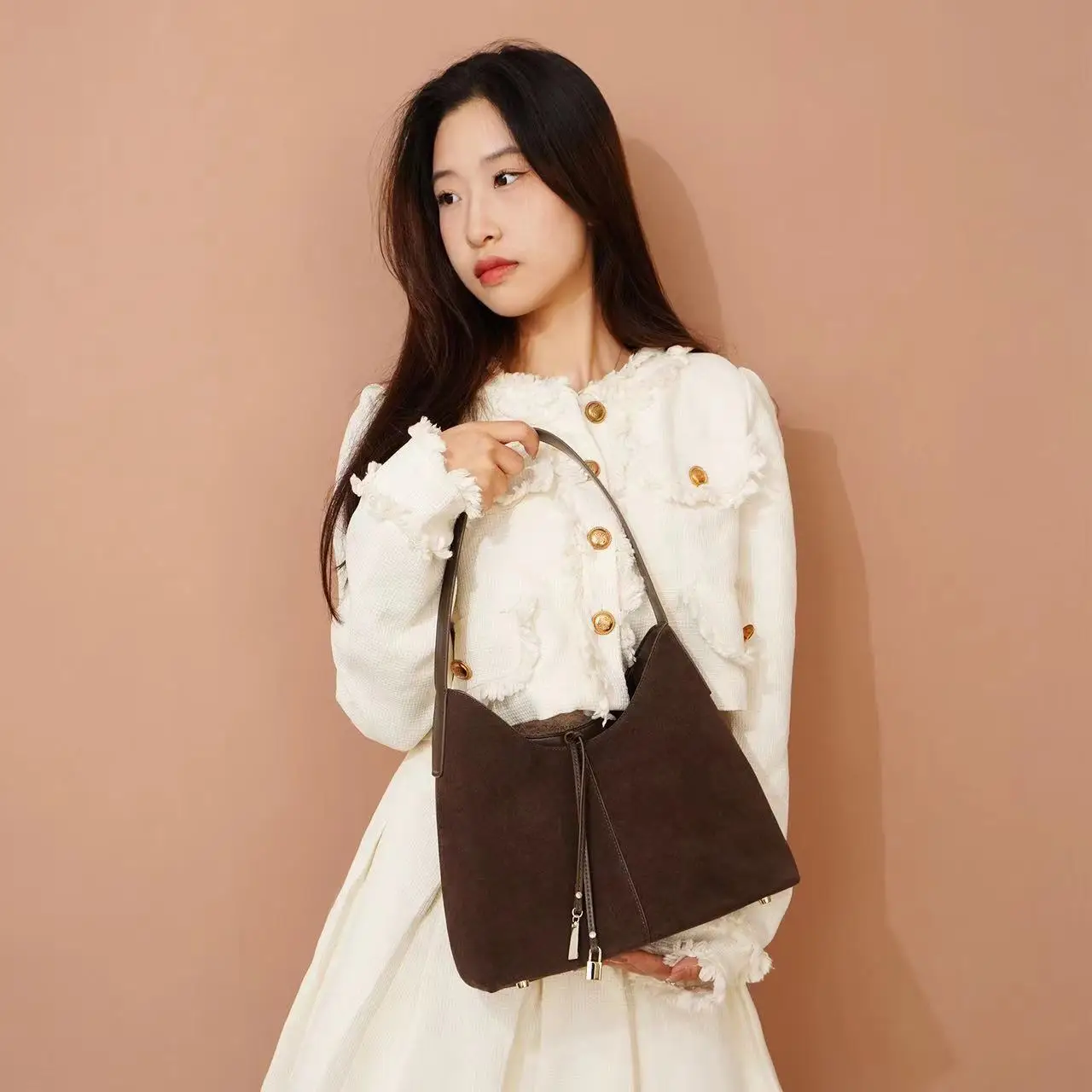 Genuine Leather Armpit Bag 2024 New Retro Suede Tote Premium Feeling Large Capacity Shoulder Niche Ladies Pack