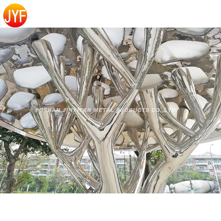 Y723 New Design Outdoor Garden Decor Landscape Giant Mushroom Silver Color Stainless Steel Sculpture