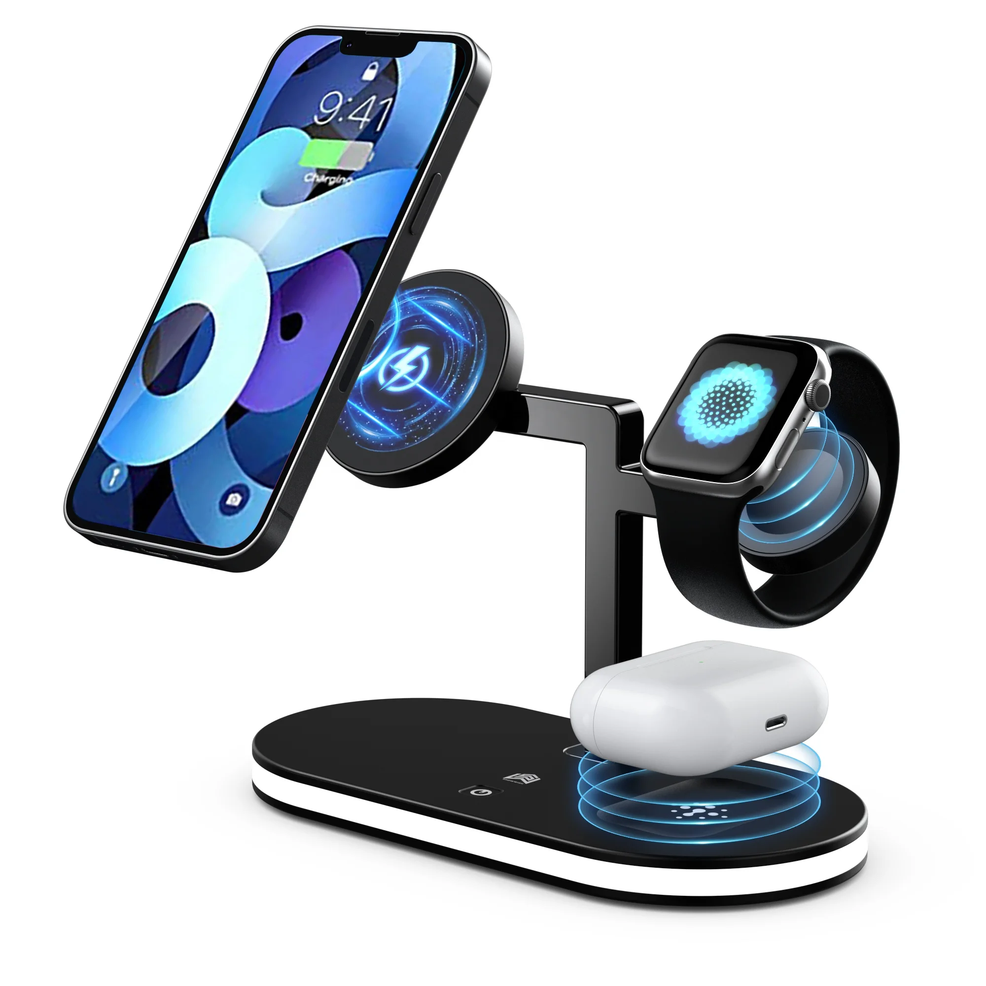 Magnetic Qi 15W For Iphone Phone Holder Car Wholesale Watch Mag-safe 12 Apple 3 In 1 Desk lamps Magnet Wireless Charger