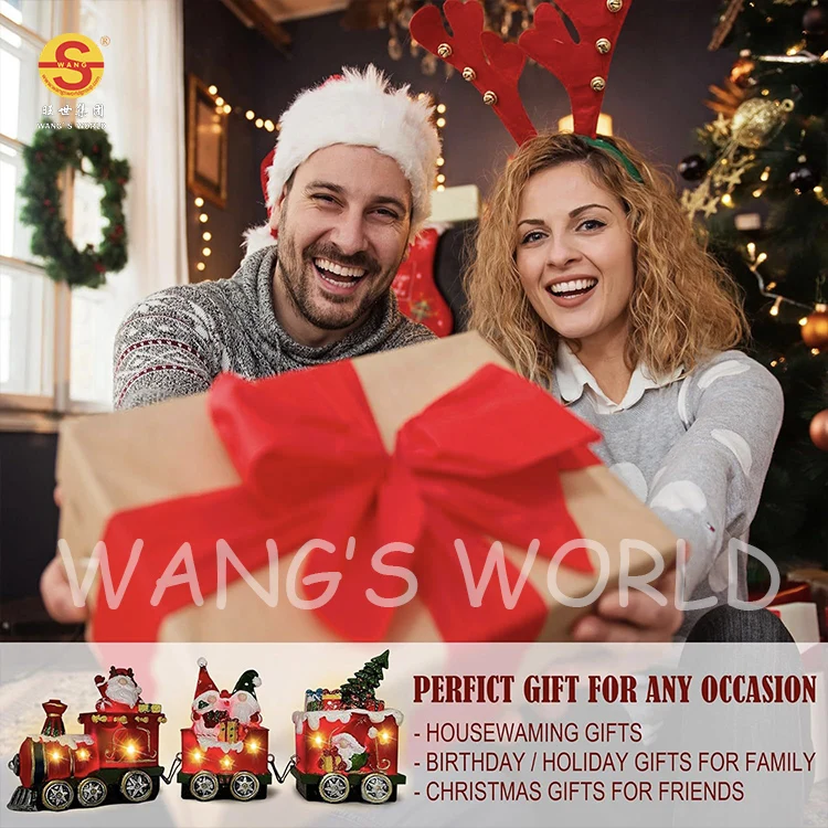 Christmas Tabletop Decorations LED Lights Gingerbread Train Resin Christmas Snowman Figurine Decoration LED Lights