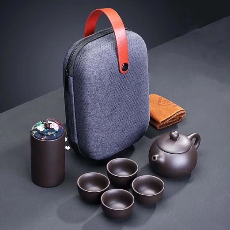 Zisha Travel Tea Set One Pot Four Cups Two Cups Tea Pot Set Portable Business Venue Gift Logo Customization