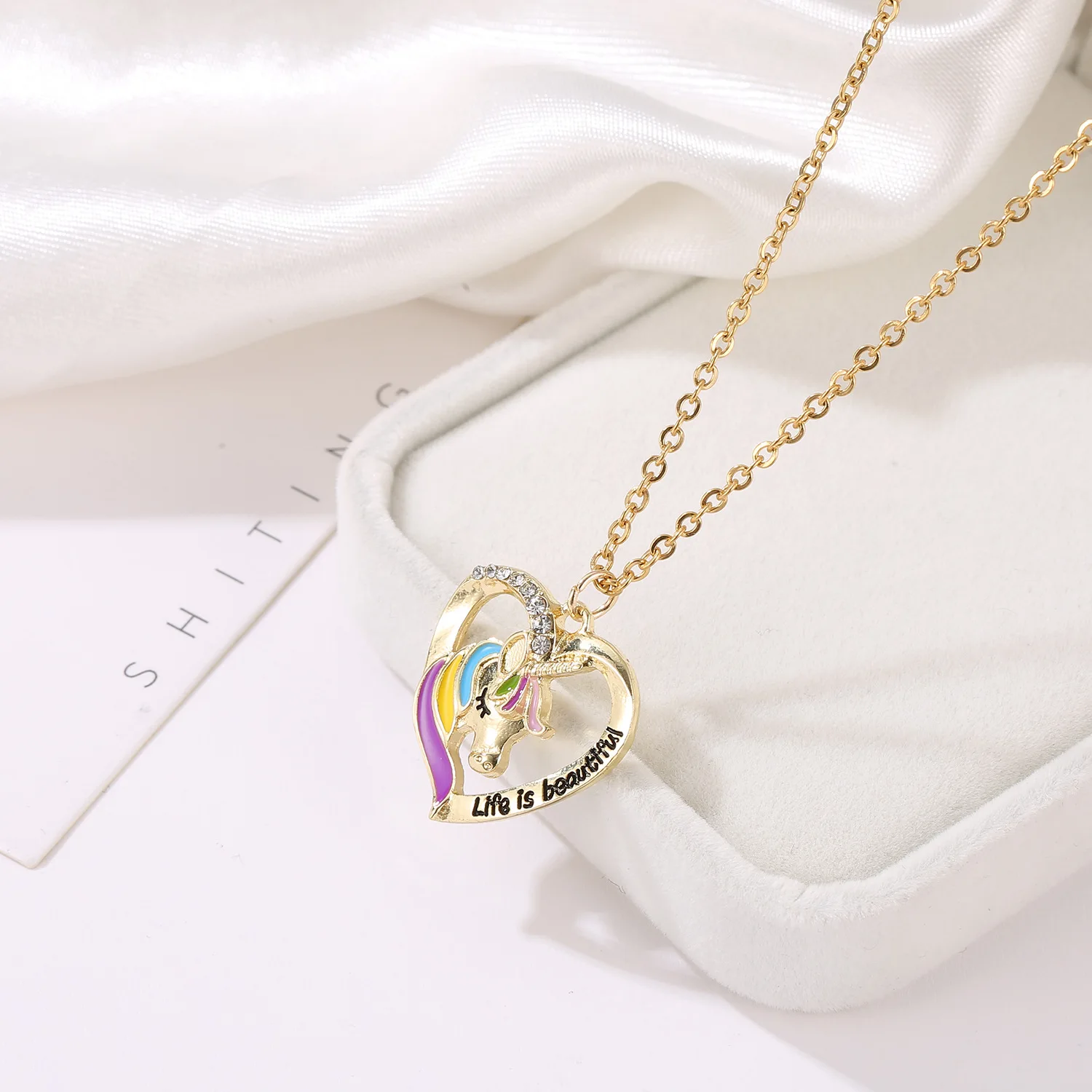 Enamel Rainbow Unicorn Necklace Alloy Stainless Steel Unicorn Clavicle Pendant Necklace For Girls Kids Cute Horse Jewelry