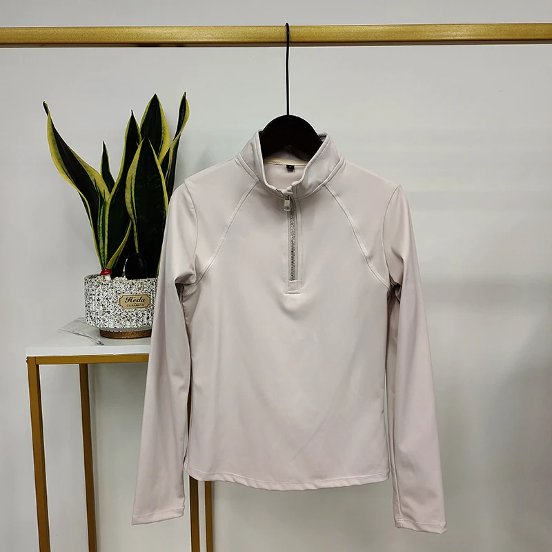 Custom Logo Children Collar Zipper Breathable Woman Equine Baselayer Nylon Spandex Quick Dry Horse Riding Shirt Equestrian Top