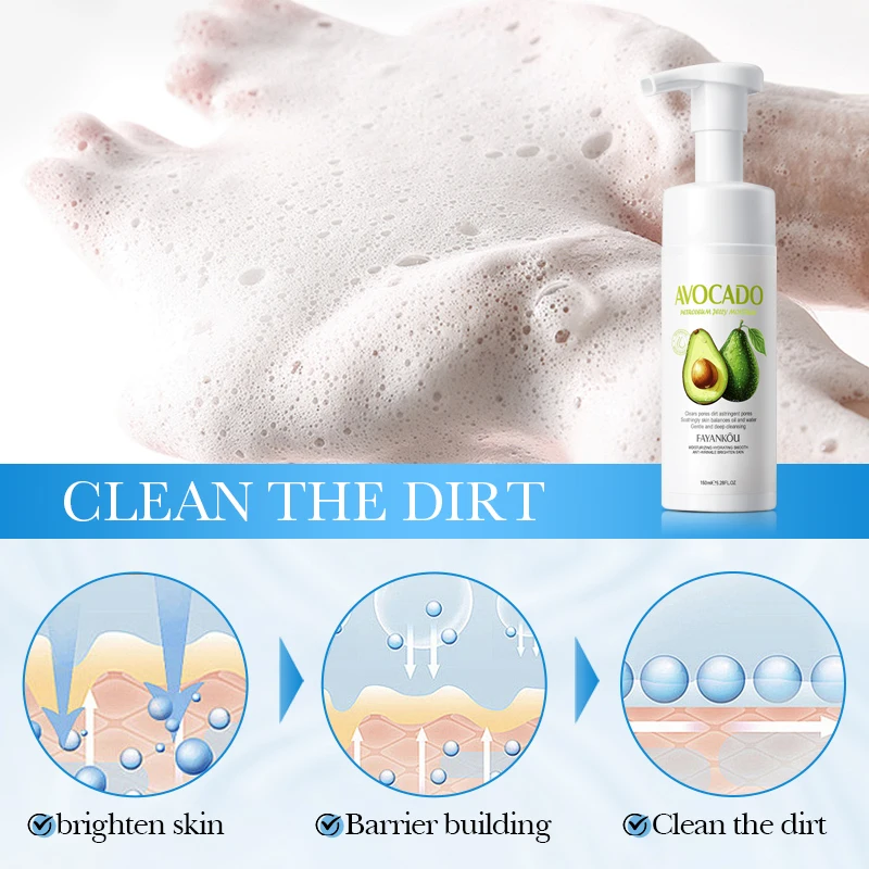 OEM FAYANKOU private label OEM natural skin care face wash whitening deep cleansing avocado facial cleanser Mousse