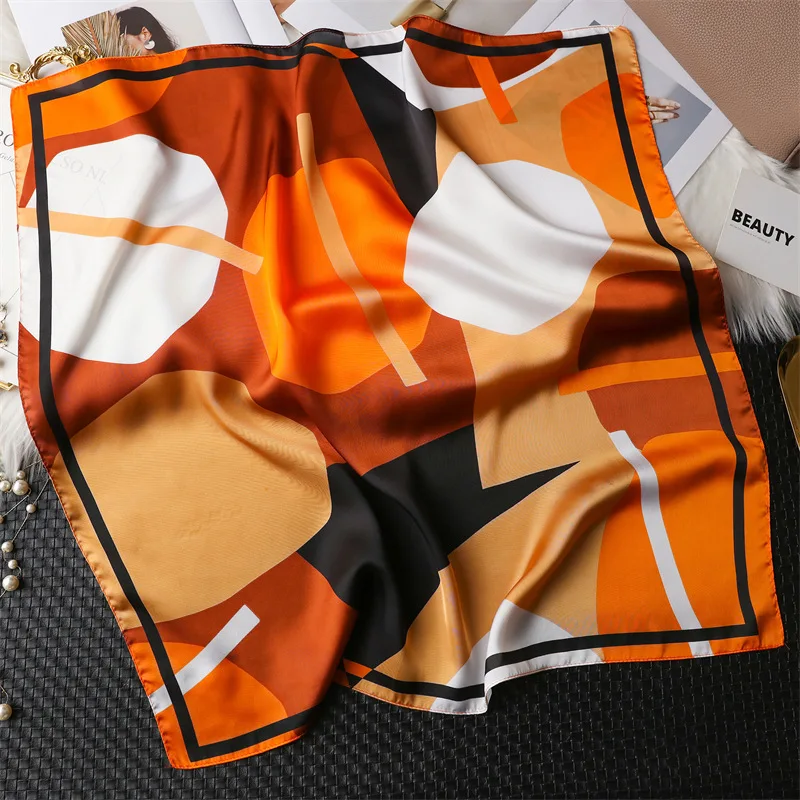 70*70cm Wholesale Luxury Ladies Neck Headband Scarves Summer Custom Print Pattern Women Square Silk Scarf
