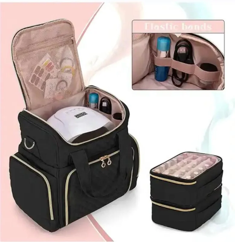 Double Layer Nail Bag Backpack Nail Organizer Carrying case Polish Storage Bag Nail Tech Bag with Holds 56 Bottles
