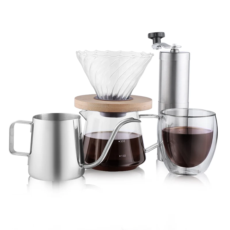 Pour Over Coffee Maker Set Manual Drip Travel Bag Gift Include Gooseneck Kettle, Coffee Mill Grinder and Coffee Dripper Brewer