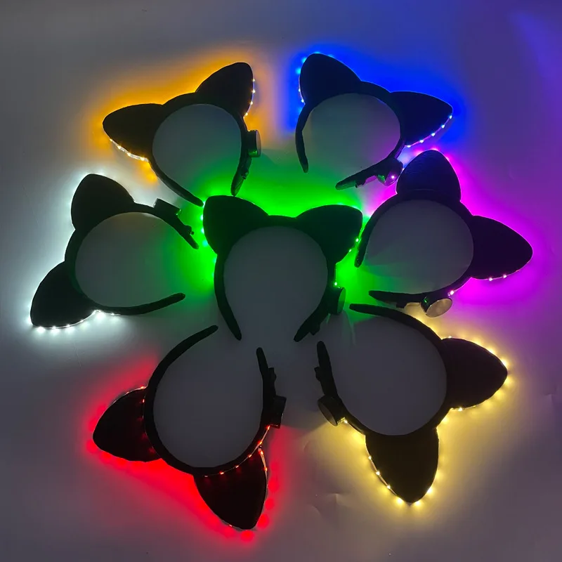LED Cat Ears Glowing Luminous Christmas Halloween Party Head Accessory Led Headband Lights for Women and Girls