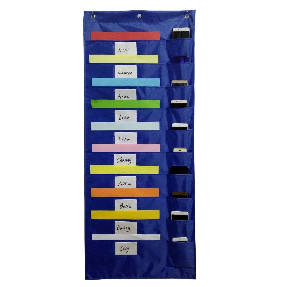 
Classroom file storage pocket chart with phone holder 