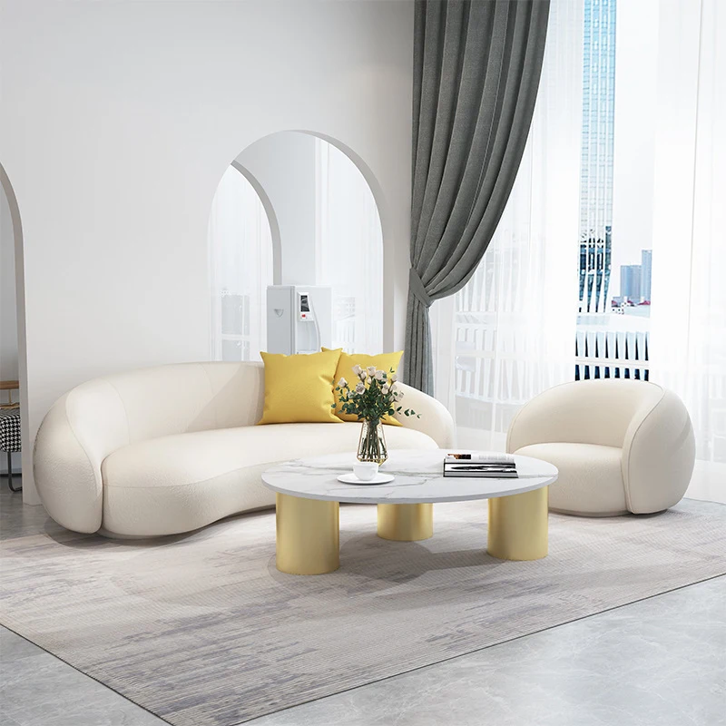 Nordic Luxury Design Boucle Tufted Sofa Minimalist Fabric Lamb Velvet Curved Sofa For Living Room