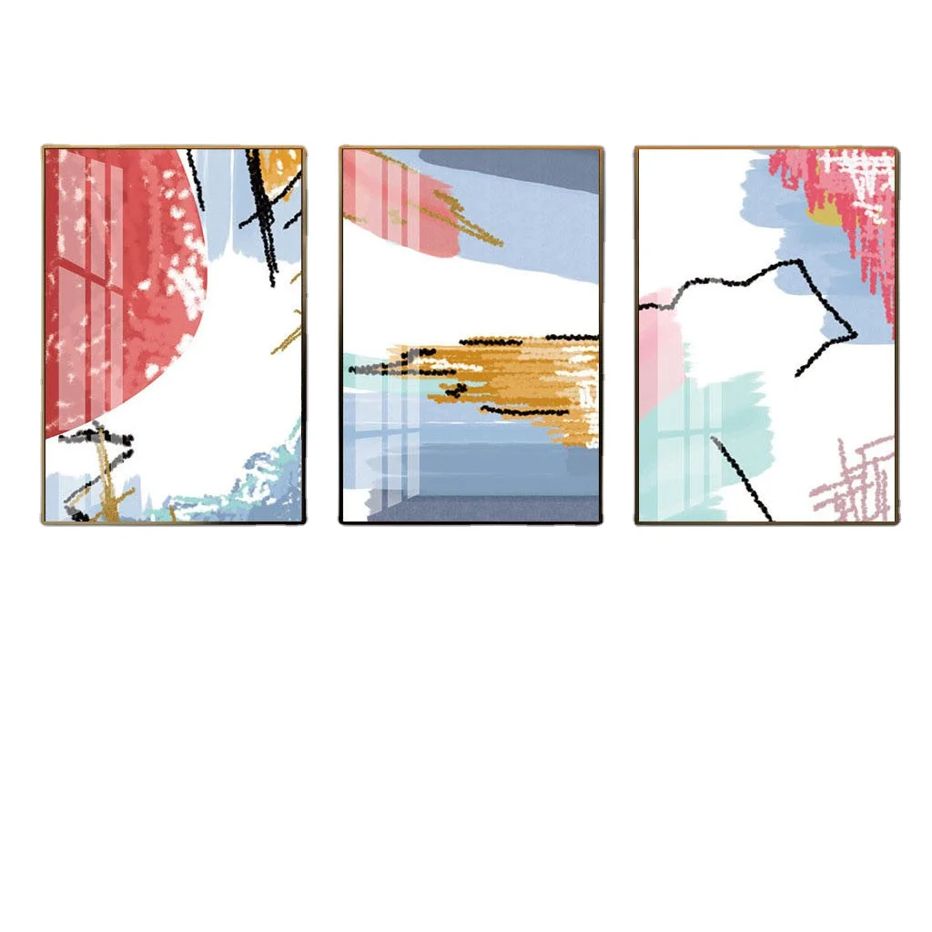 Современный абстрактный роскошный красочный хрустальный фарфор Триптих живопись с металлической рамкой