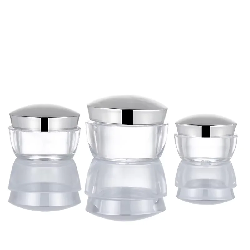 Luxury silver lid 15ml 30ml 50ml thick double wall eye cream face cream clear cosmetic skincare plastic cream jar container
