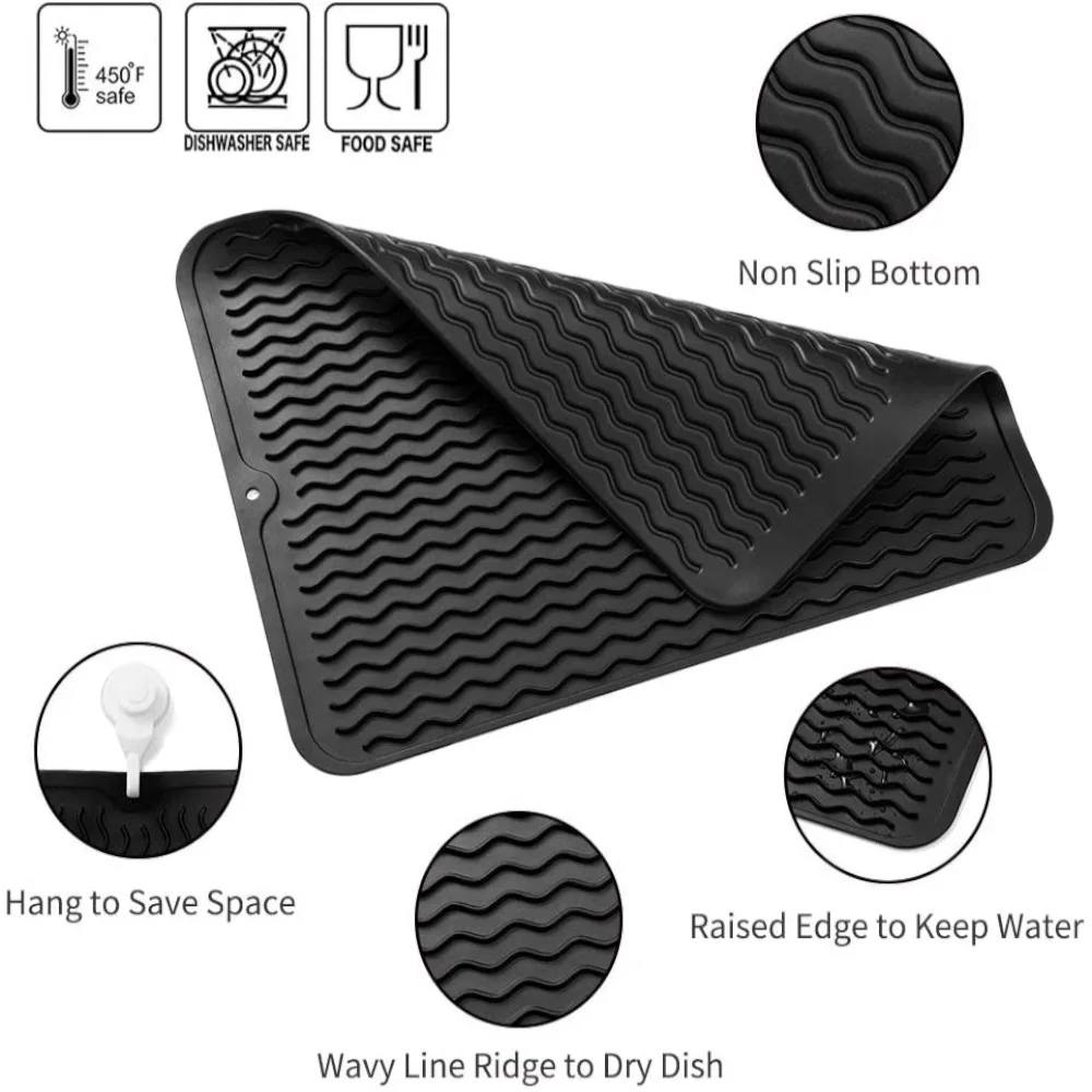 2025 Kitchen Dish Drainer Mats Silicone Dish Drying Mat Draining Pad for Counter Heat Resistant Silicone Drying Placemat