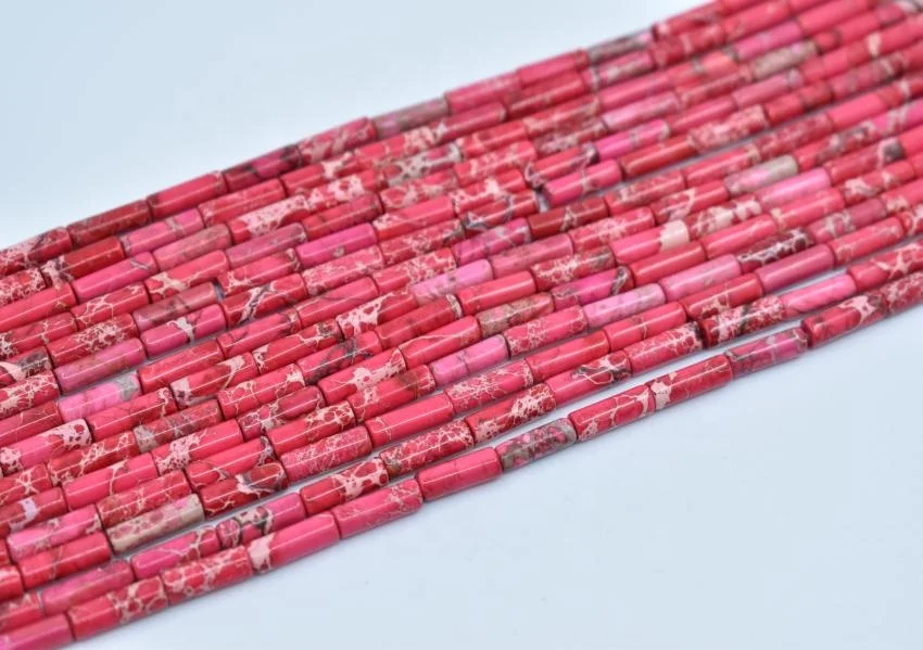 Natural Smooth Charm Gemstone   Cylinder  4*13mm Imperial Jasper Tube Sea Sediment Beads Jewelry making
