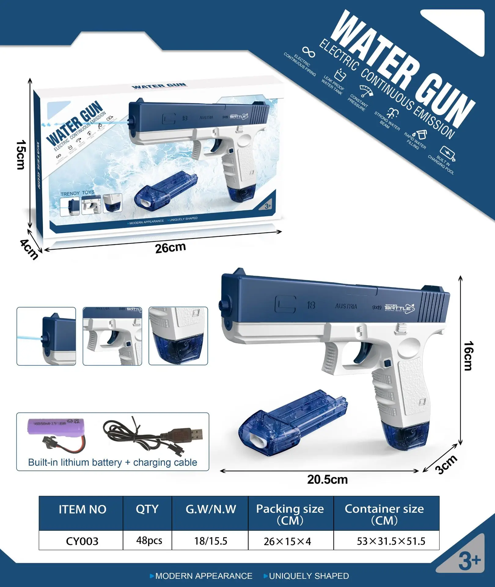 2023 new electric water gun toy black technology repeater automatic water spray high pressure water play gun Glock