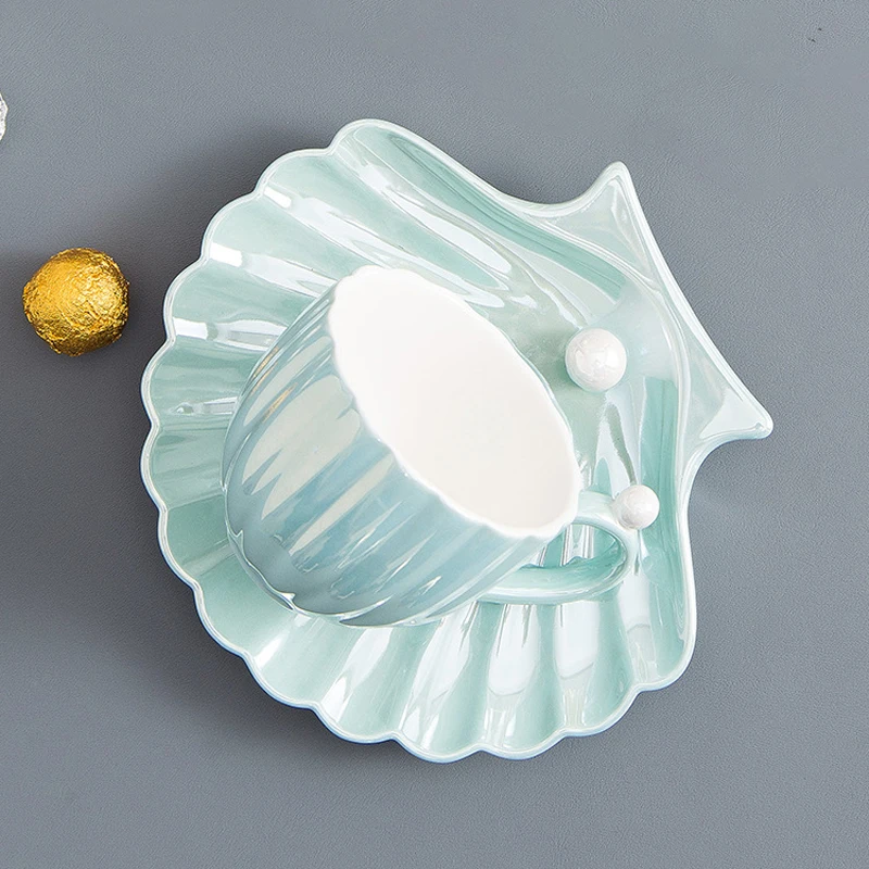 Wholesale Ceramic Pearl Shell Shape Cups and Saucer Party Wedding Coffee & Tea Sets