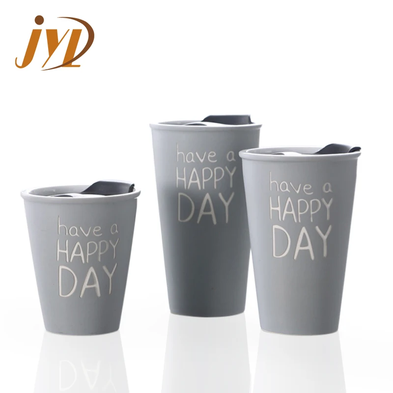 Customized Stone Coated Glazed Ceramic Stoneware Letter Travel Mugs For Office Coffee Cafe