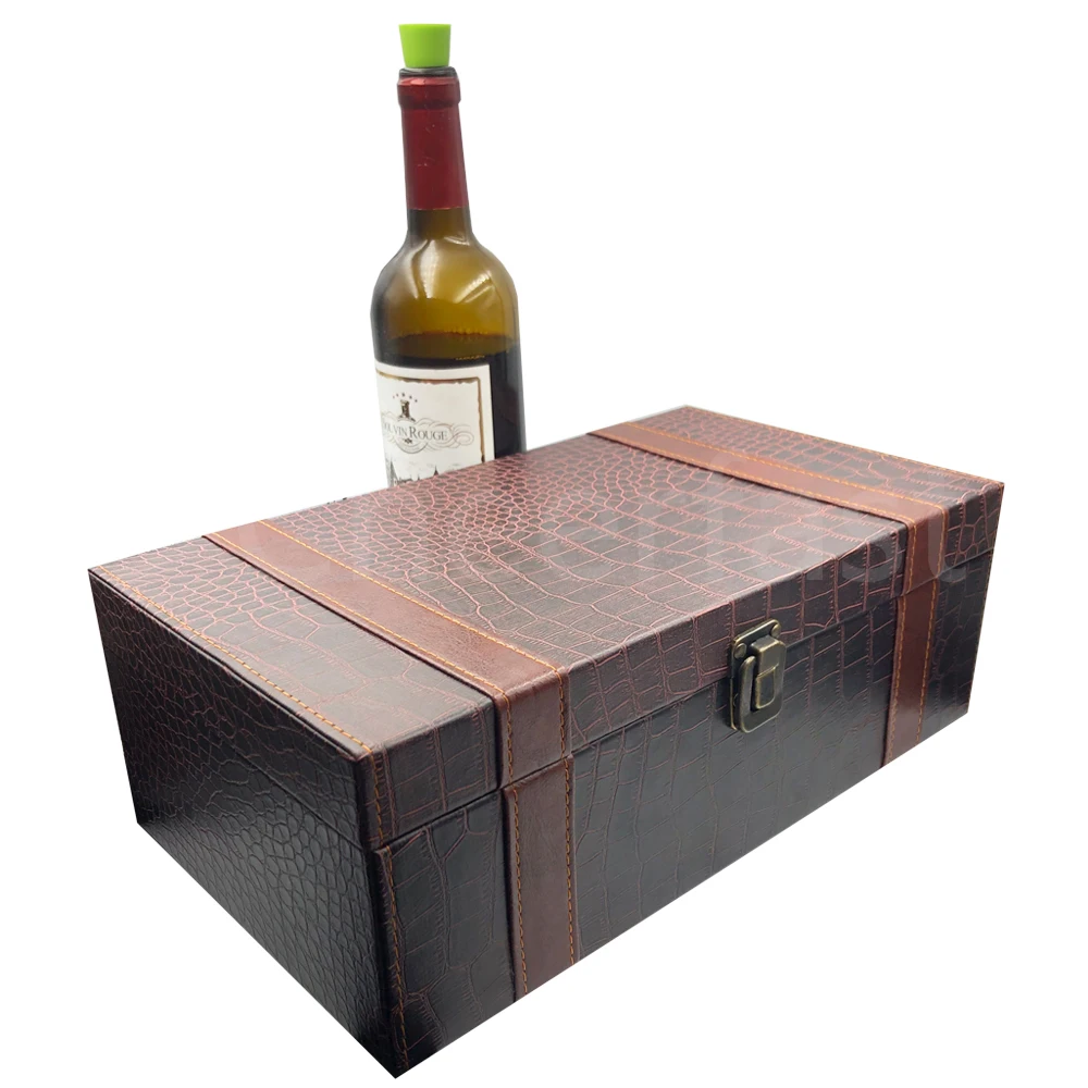 Custom 2 Bottle Leatherette Top Handle Included 4pcs Tools Travel Wine Gift Box Pu Leather Double Bottle Wine Packing Box