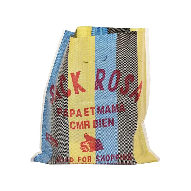 Peru foldable reusable colorful strip laminated pp woven punching handle shopping bag with custom logo and size