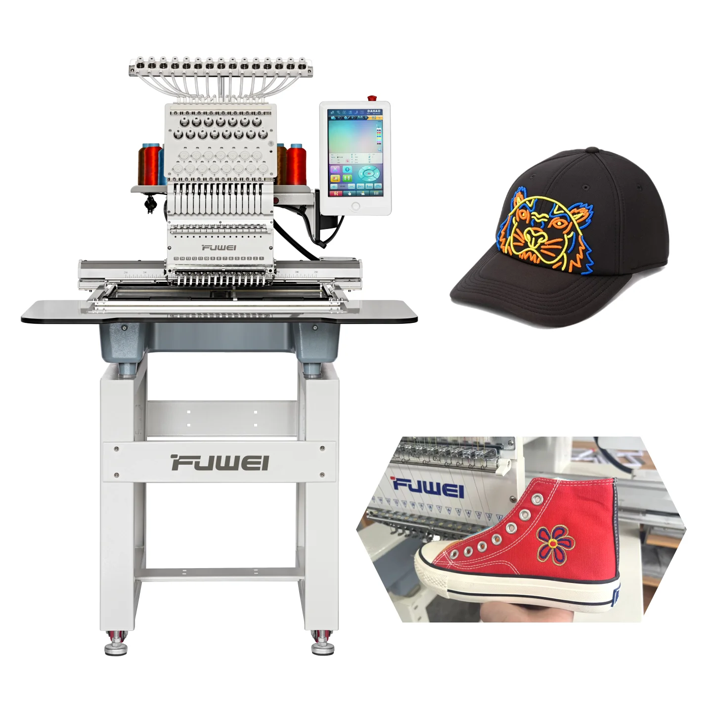 FUWEI  computer  multi function 12/15 needles cap hats single head bai embroidery machine for sale
