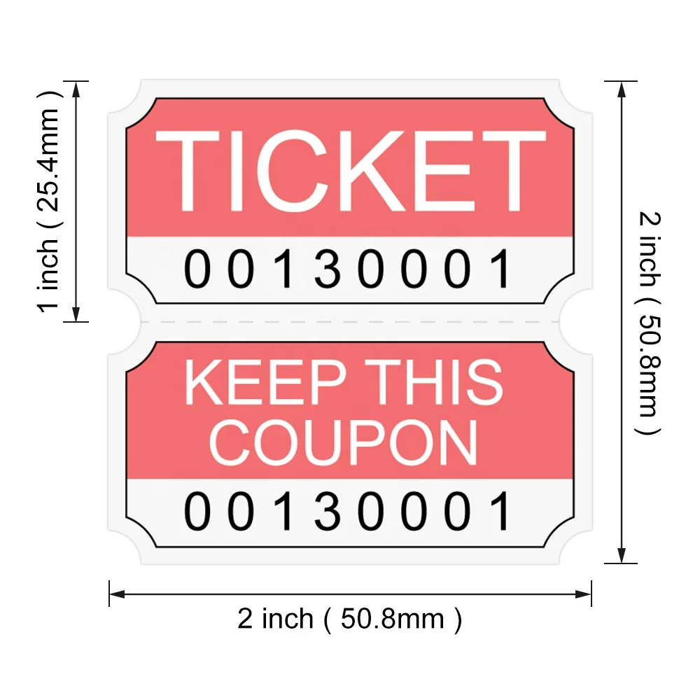 
4 Colors Assorted Pack of 8000 Tickets 2x2 inch Double Coupon Tickets Raffle Tickets 