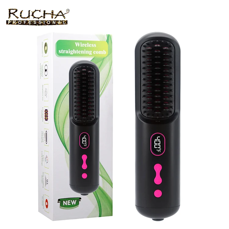 Electric USB Hot brush Mini Hair Straightener Brush Portable Cordless Ionic Hair Straightener Comb