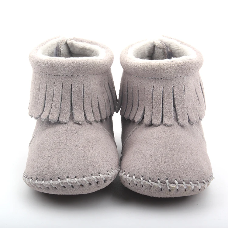 Custom Wholesale Winter Warm Snow Shoes Soft Sole Non-Slip Baby Toddler Booties Plush Tassel Infant Boots