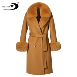2021 Winter Lady Popular Beige Super Warm Top Quality Sheep Skin Double Woolen Coat