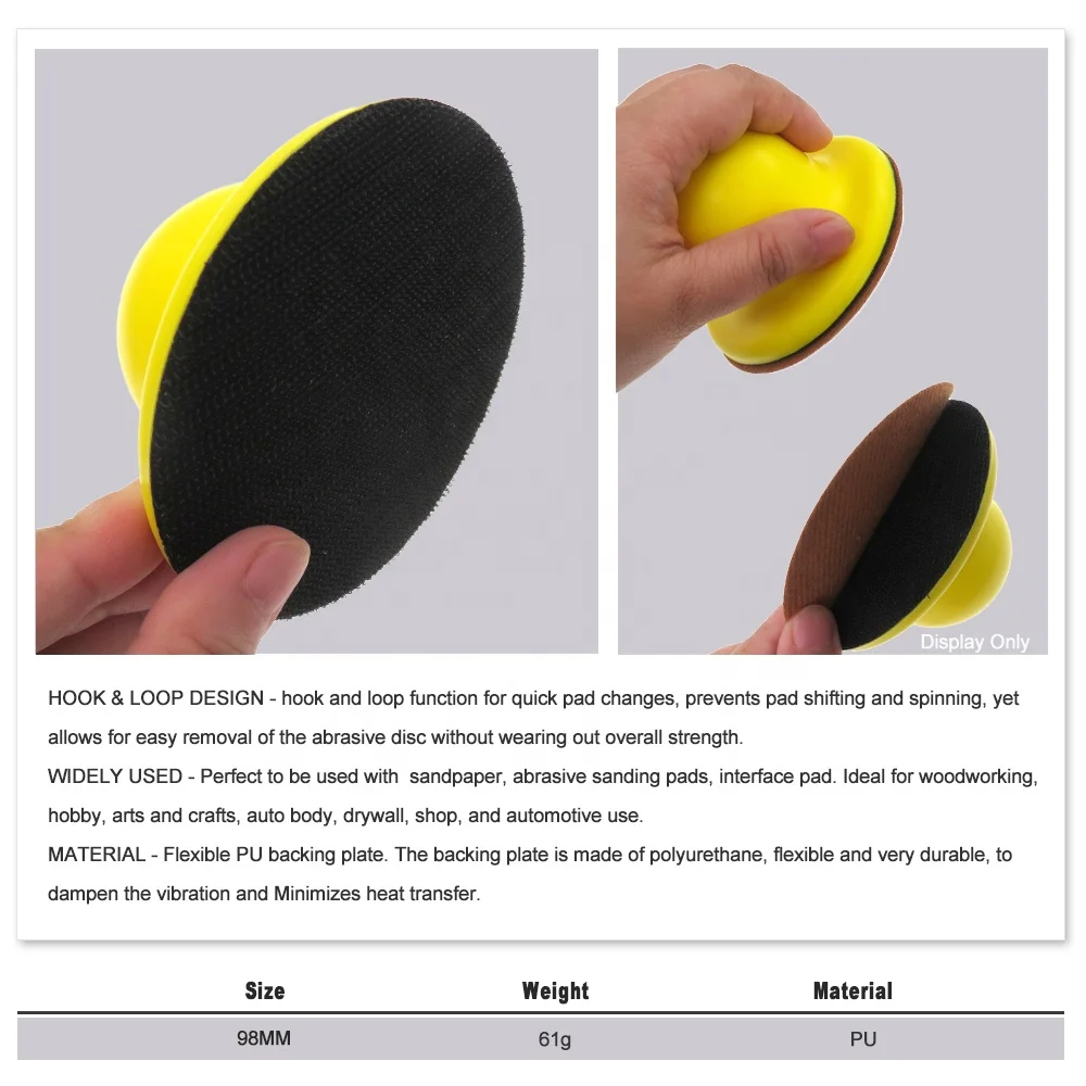 4 Inch Yellow Round Manual Hook and Loop Hand Sanding Pad Sanding Block Hand 98MM Hand Sanding Block For Wood Polishing
