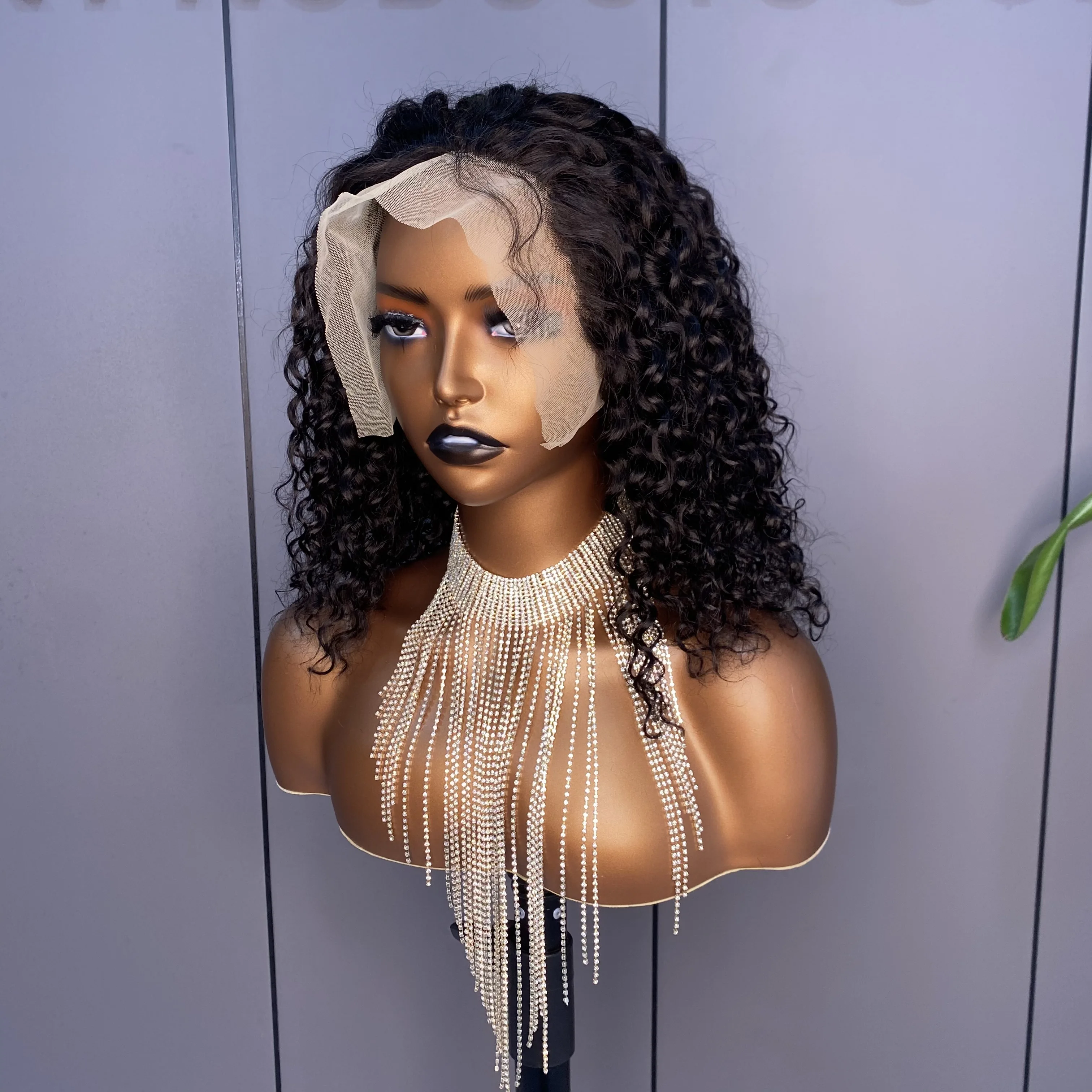 Cheap Price Brazilian Water Wave Remy  Human Hair  Transparent 13*4 Lace front Wig for black woman