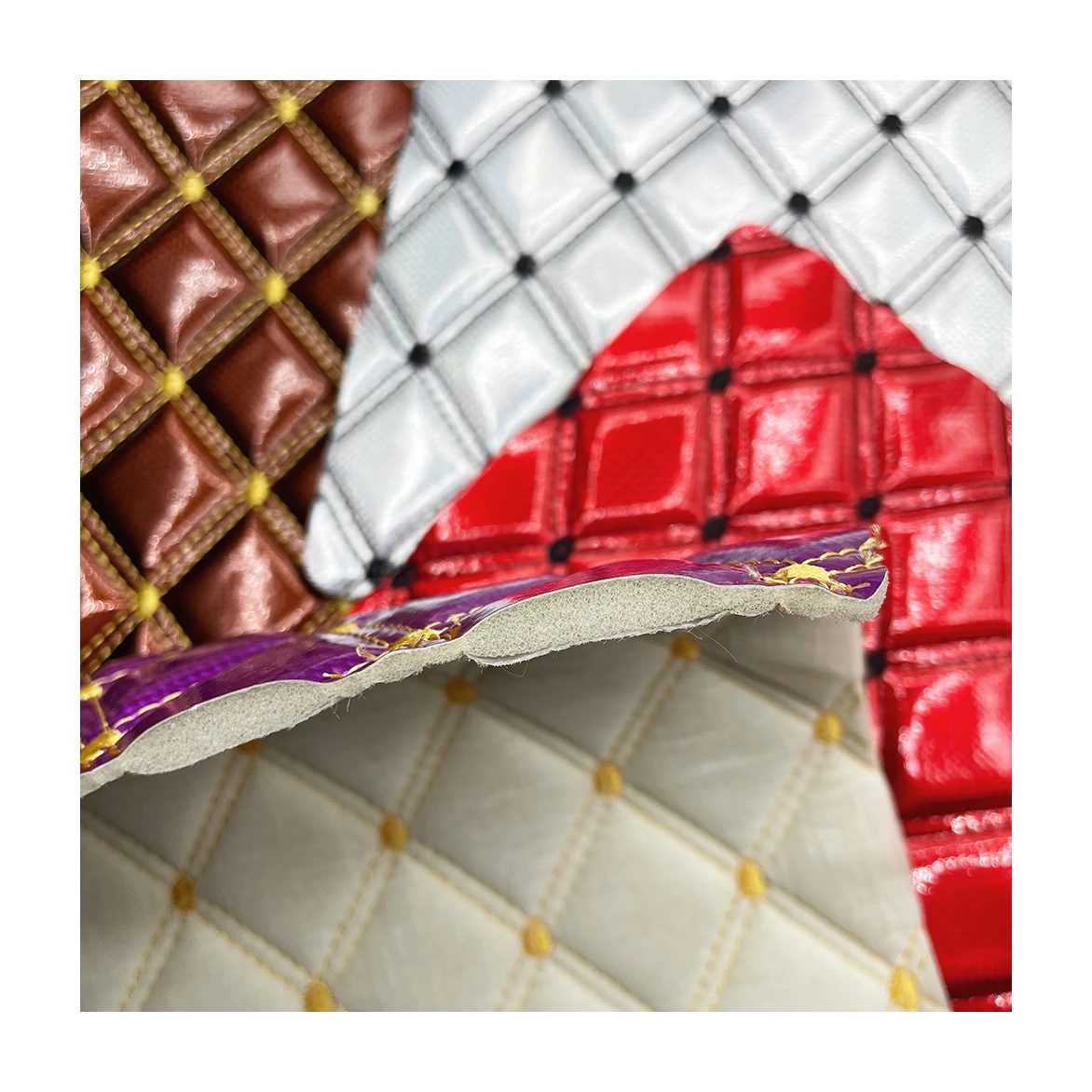 Manufacturer Wholesale Quilting Pvc Artificial Leather For Car Seat, Diamond Foam Embroidery Vinyl Leather For Car Interior Mats