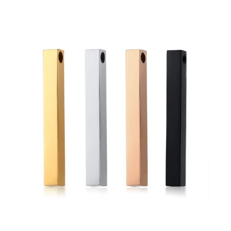 Personalized Stainless Steel 3d Long Bar 4 Sides Vertical Keychain Can Engrave Name Rectangle Pendant Keychains For Gift Jewelry