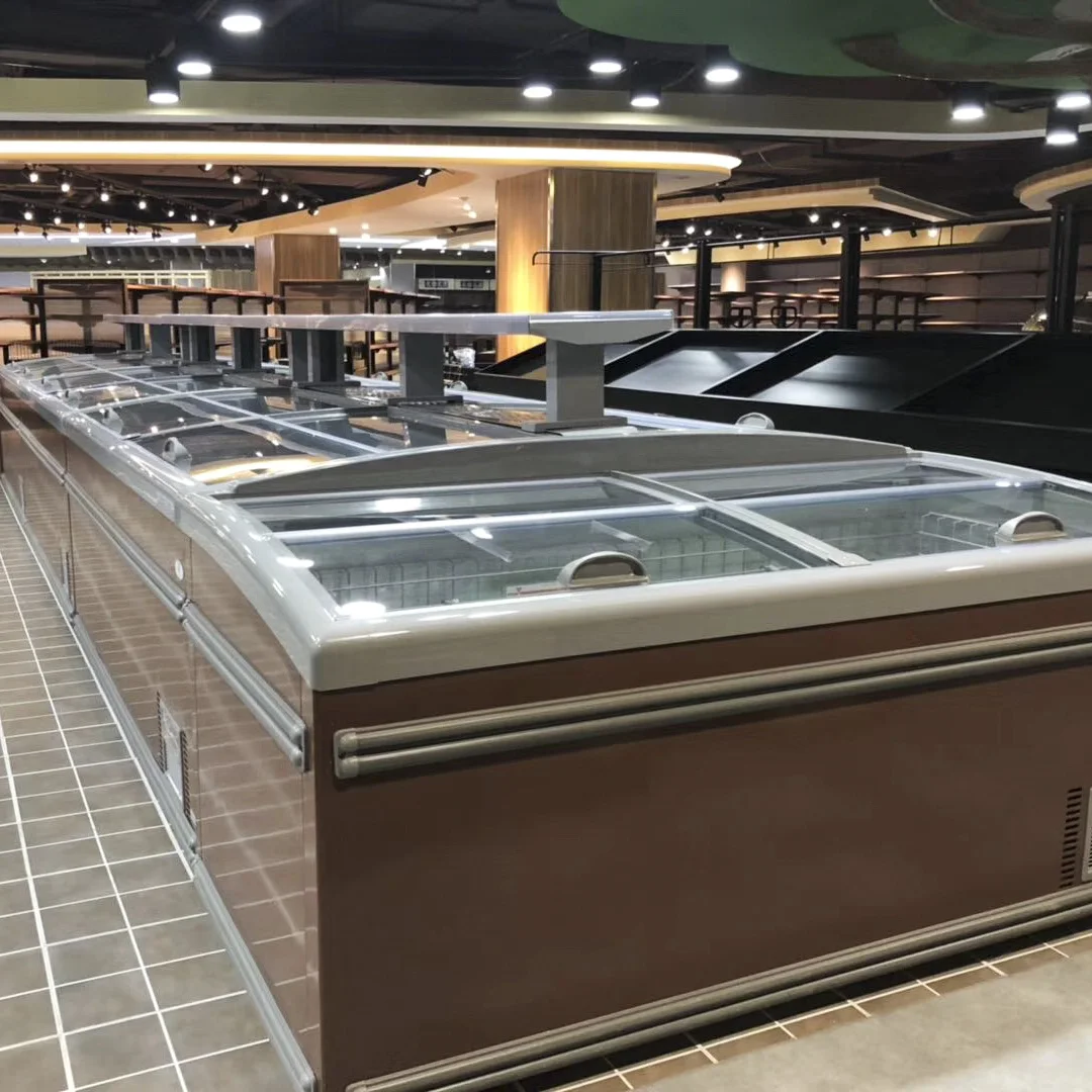 commercial cabinet flat island freezer top open glass door supermarket chest freezer