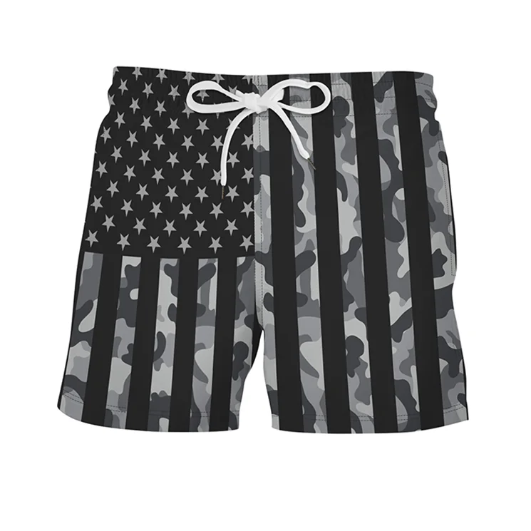 American Flag Summer Men Swimming Polyester Beach Shorts Custom Logo Plus Size Loose Sports Surf Shorts