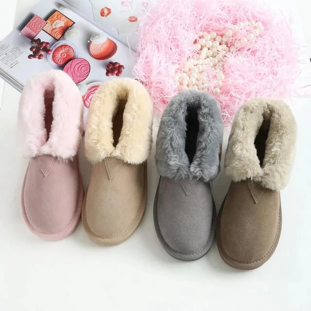 Anti Slip Warm Australian Ladies Sheepskin Ribbon Shoes Furry Fur Snow Boots For Women