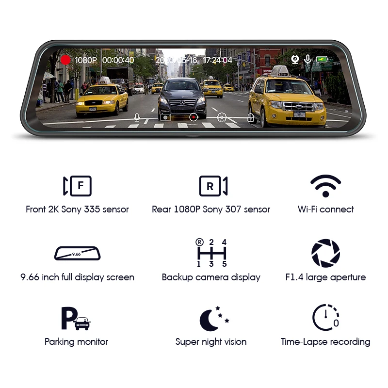 mobile app interconnection dvr for car dvr rearview mirror G-Sensor Hd Dvr with Dual lens dash camera records