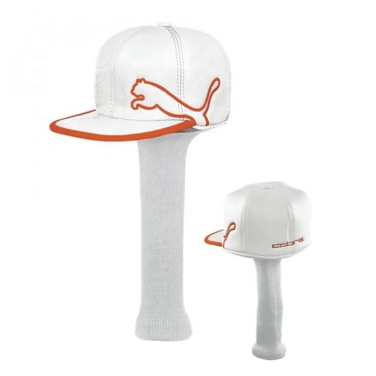 Custom Made Wholesale Brand White PU Leather Golf Hat Shape Golf Driver Head Cover with Long Sock
