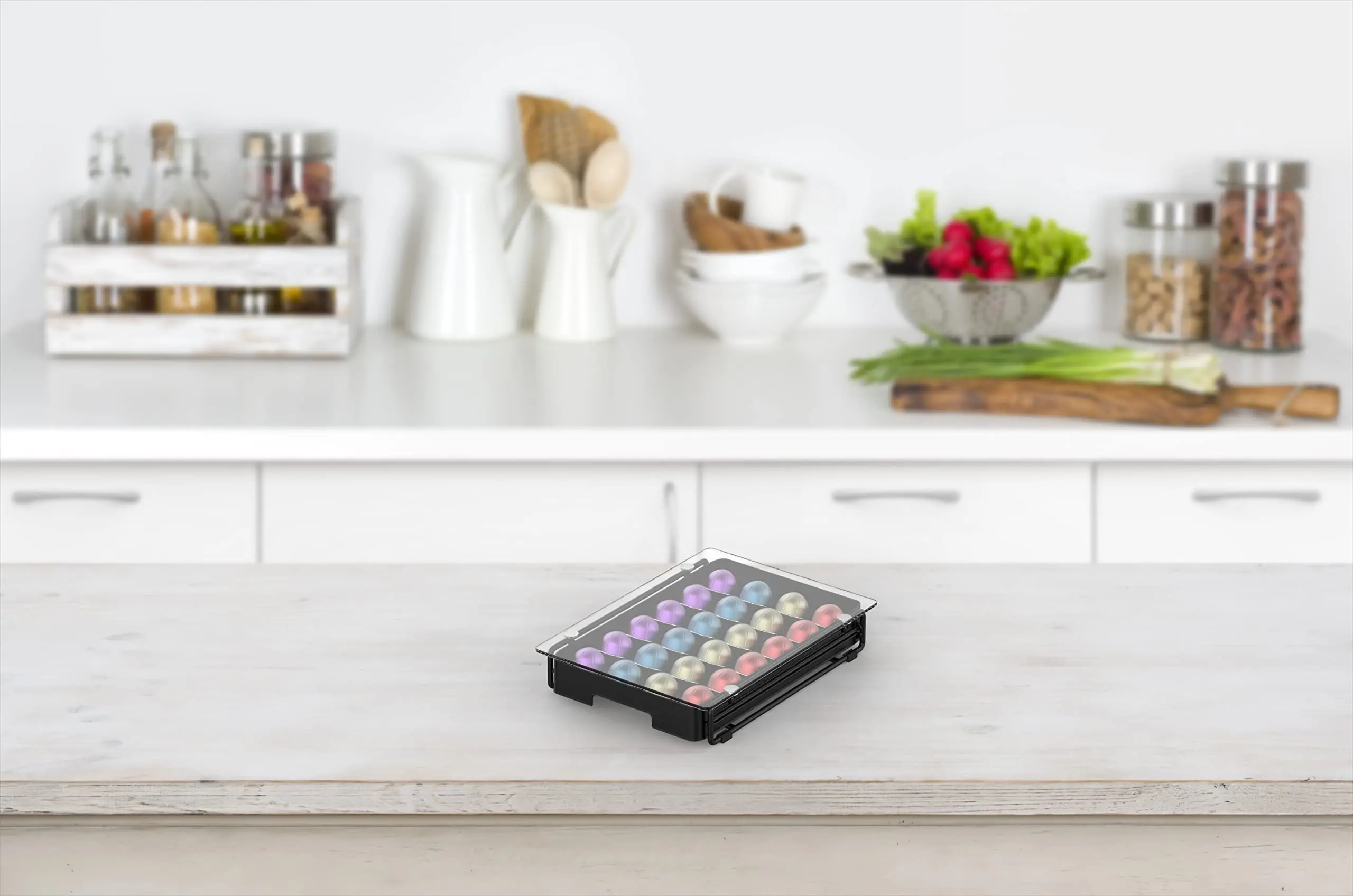 Crystal Tempered Glass Organizer Drawer Holder Compatible with Nespresso Vertuo Capsules, Compatible with 24 Vertuoline Pods