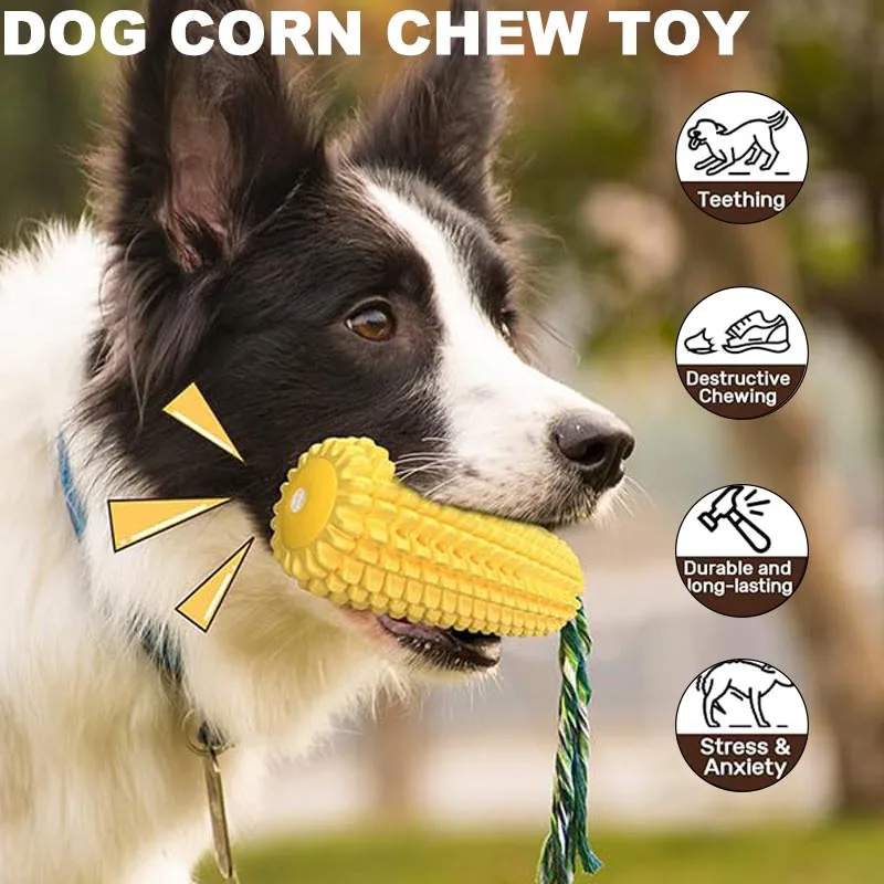 Tough Durable Rubber Squeaky Interactive Dog Toy Puppy Teeth Cleaning Corn Stick Chew Toy