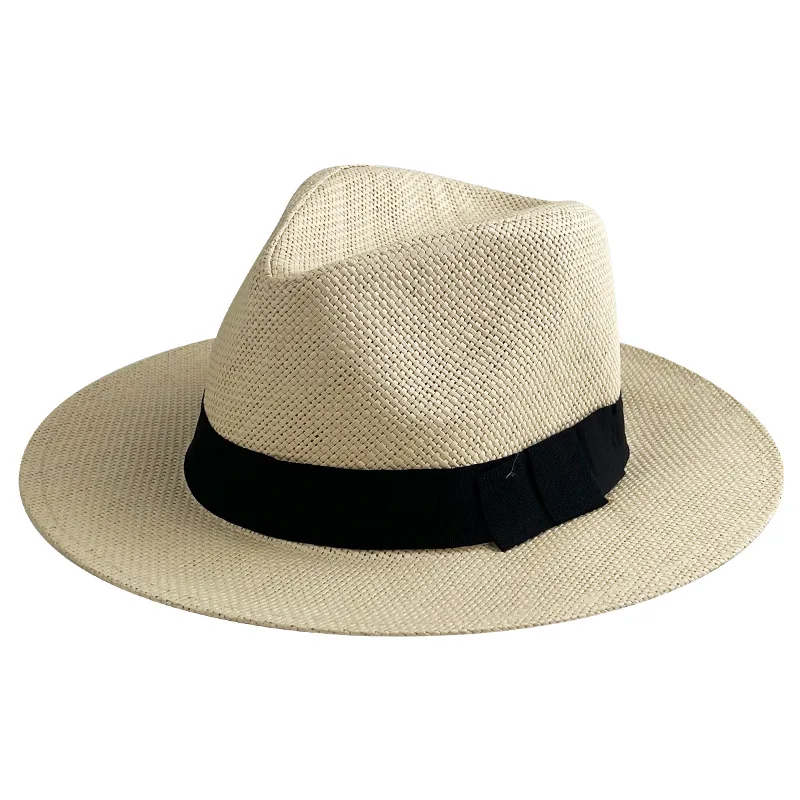 HZM-24039 Outdoor Women Men Unisex Spring Summer Breathable Sun Straw Braid Floppy Fedora Beach Panama Cap Straw Hats