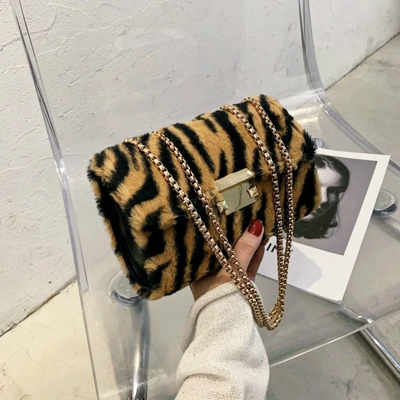 women bag handbag autumn winter new European American retro plush square bag ins fashion chain hand bag