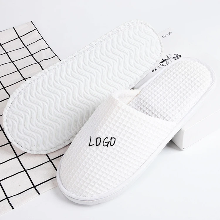 
Custom logo four season promotion luxury 5 star hotel room guests eco-friendly disposable white terry spa slippers 
